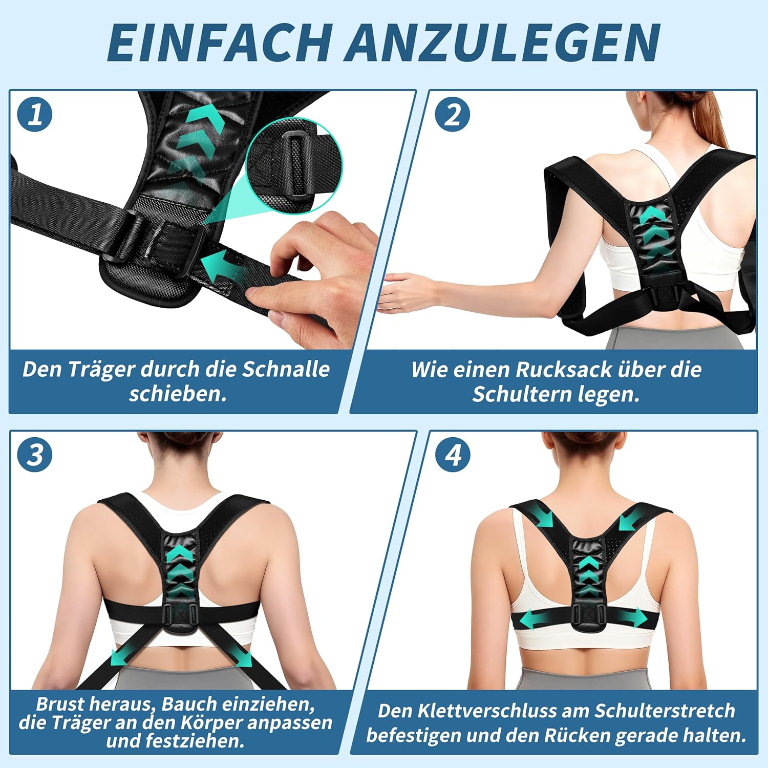 Rückenhaltungstrainer zur Haltungskorrektur für Männer und Frauen, atmungsaktiver Haltungskorrektor & verstellbarer Rückenstützgürtel für Haltung, Rückenstütz-Glätteisen – Bild 2