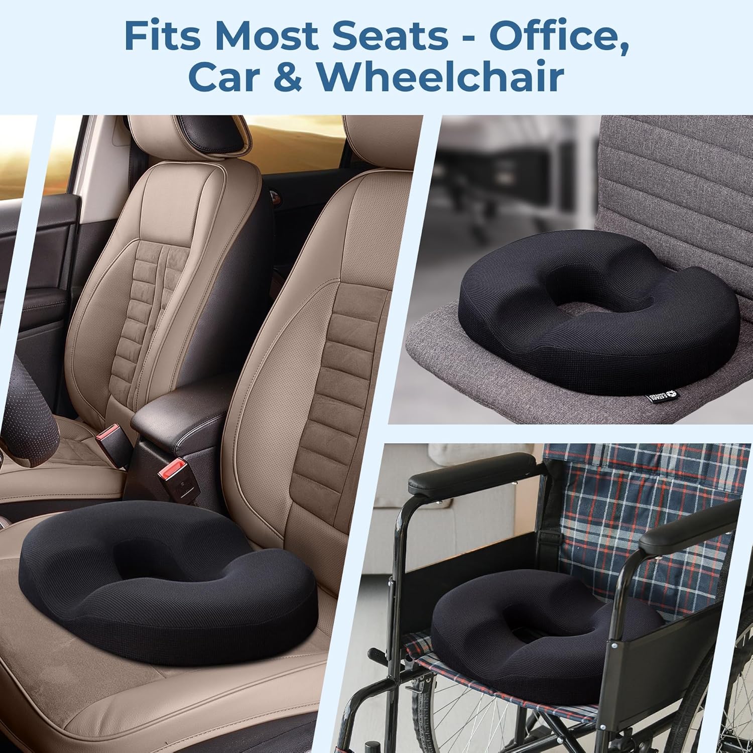 5 Star United Memory Foam Donut-Sitz – orthopädischer Hämorrhoiden- und Steißbeinsitz zur Schmerzlinderung, ergonomischer, rutschfester, waschbarer Bezug – schwarz, klein – Bild 6