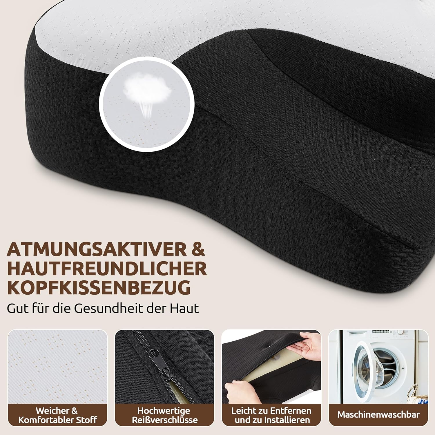 DONAMA Nackenkissen, Memory Foam Kissen, Schlafkissen für Seiten-, Rücken- und Bauchschläfer – Bild 6