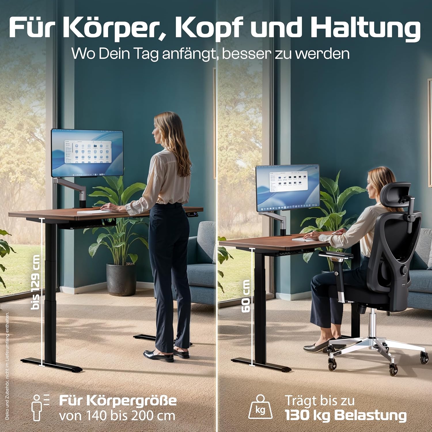 CLOUVOU MasterDesk höhenverstellbarer elektrischer Schreibtisch 160 x 80 cm (Testsieger). Dualmotorischer Schreibtisch, höhenverstellbarer elektrischer Schreibtisch mit Speicher, 2 x USB und Kabelversteck – Bild 3