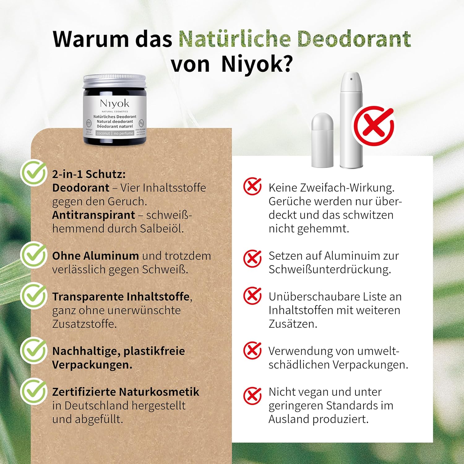 Niyok 2-in-1 Anti-Transpirant Deo-Creme „Kokosnuss ohne Parfüm“ (40 ml), natürliches Deo ohne Aluminium, 24 Stunden Schutz vor Geruch und Schweiß, Deo-Creme Sensitiv, Kokosnussöl-Deodorant – Bild 5