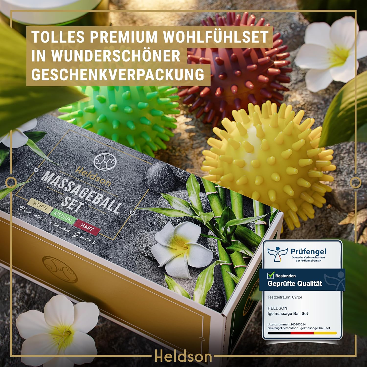 HELDSON Premium Massageball-Set (3 Härtegrade) – Igelball Fußmassage hart weich – Noppenball – Igelbälle klein – Faszienball Rücken – Massageball Faszien – Massageball Fuß – stachelige Ballnoppen – Bild 2