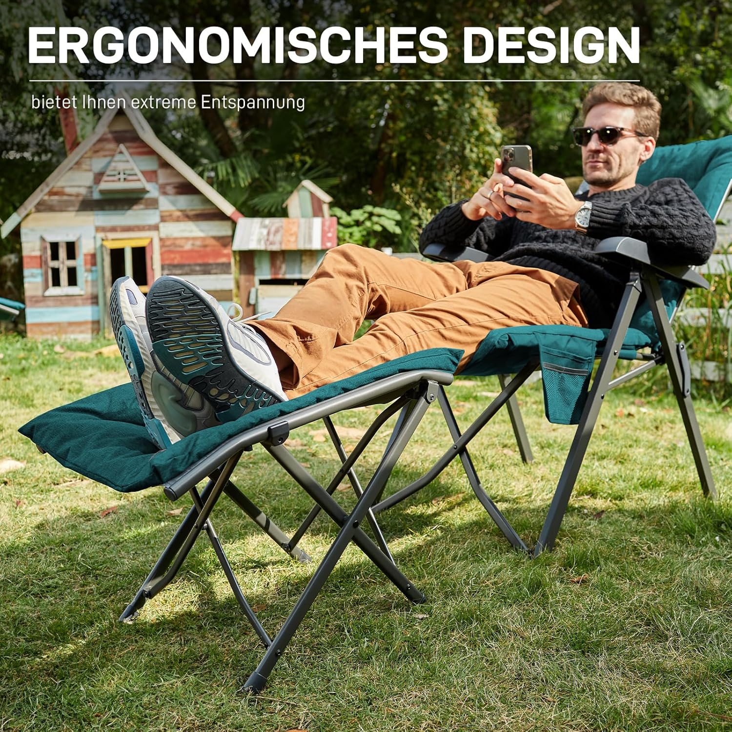 EVER ADVANCED Fußhocker, Fußstütze, klappbarer Klapphocker mit einer Höhe von 47 cm, Klapphocker, gepolsterte Fußstütze für Sessel, Garten- und Balkonstuhl – Bild 4