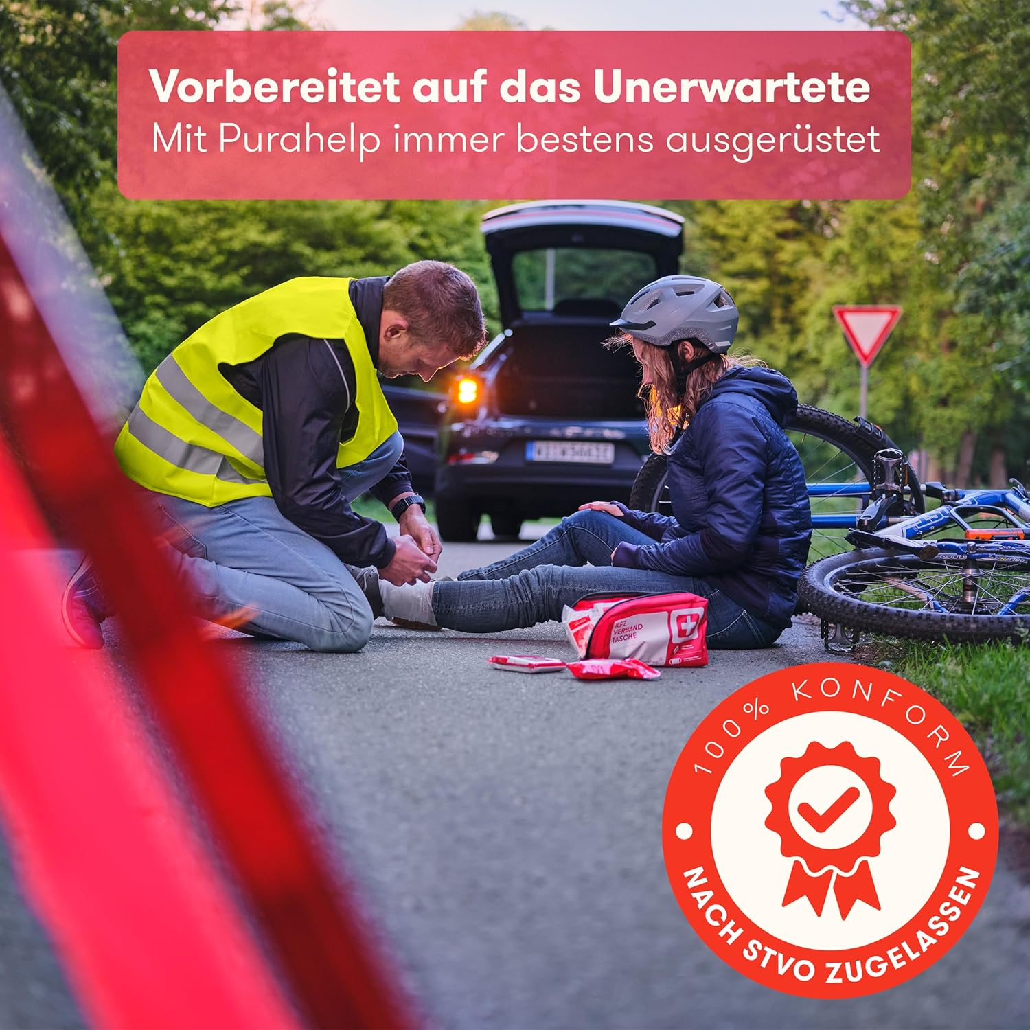 PURAHELP Erste-Hilfe-Set Auto inklusive Lüftungstuch (DIN 13164) – Erste-Hilfe-Set Auto StVO konform für 2026 – Erste-Hilfe-Set Auto & Sanitärset für unterwegs – Kompaktes Notfallset – Erste-Hilfe-Set Auto – Bild 7