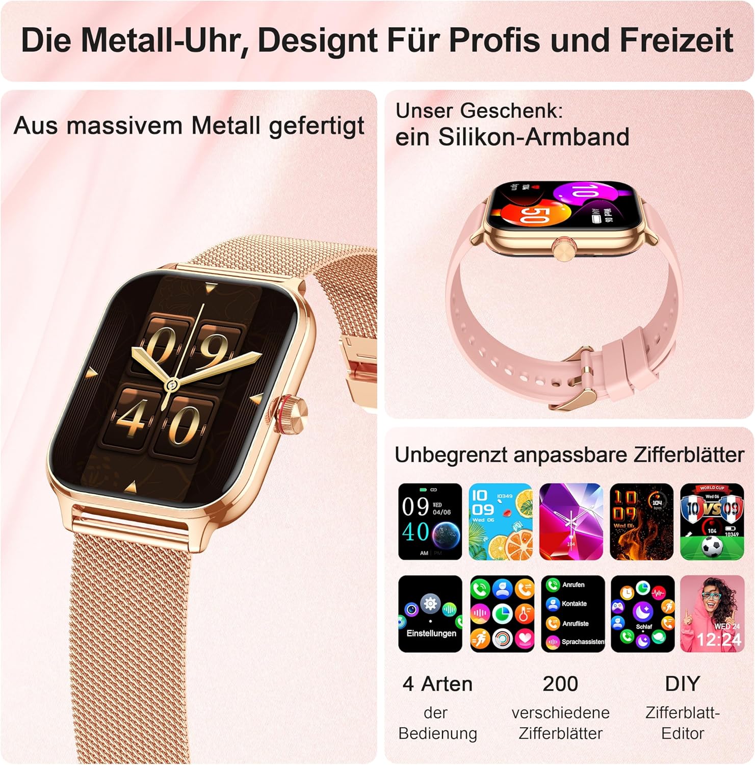 LODIMEKE Smartwatch Herren Damen Telefonfunktion Blutdruck Herzfrequenz Schlaf 1,96 Zoll AI Fitnessuhr 100+ Sportmodi, IP67 Wasserdicht Schrittzähler Wecker Rechner Visitenkarte iOS Android – Bild 5
