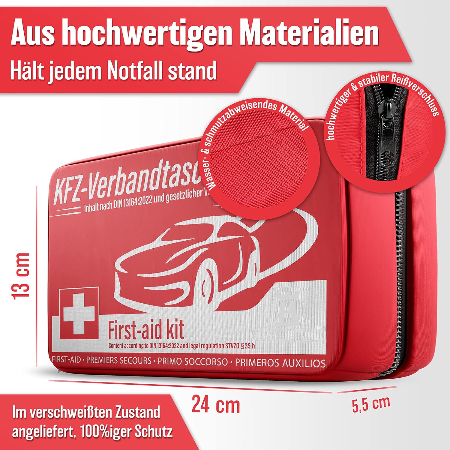 HELDENWERK Auto-Verbandstasche nach aktueller Norm 2026 – Europa einsetzbar – Erste-Hilfe-Set KFZ-Verbandtasche DIN 13164:2022 (StVO konform) – Bild 4