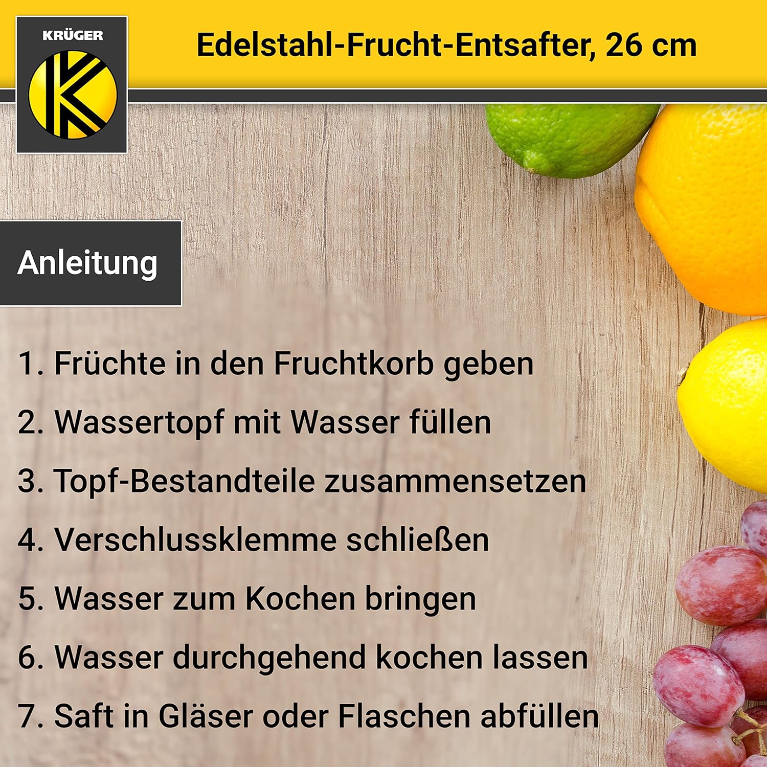 Krüger Edelstahl-Fruchtpresse 26 cm – Schonendes Entsaften von Obst und Gemüse – Nach dem Dampfentsafter-Prinzip – Gewinnung von natürlichem Fruchtsaft & Fruchtzucker – Bild 3