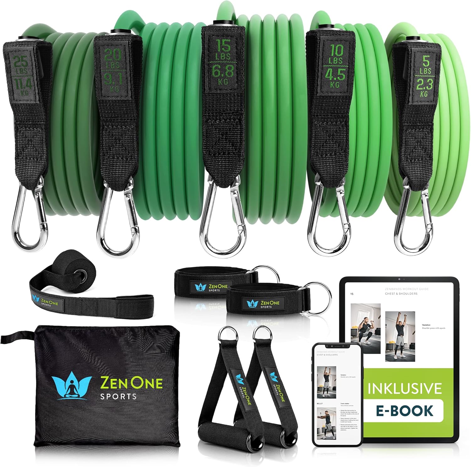 ZenOne Sports® Resistance Bands Set I Robuste Fitnessbänder in 5 Stärken I Widerstandsbänder für Krafttraining - Zuhause & Unterwegs I Trainingsbänder, Fitness-Bänder, Gummibänder Sport