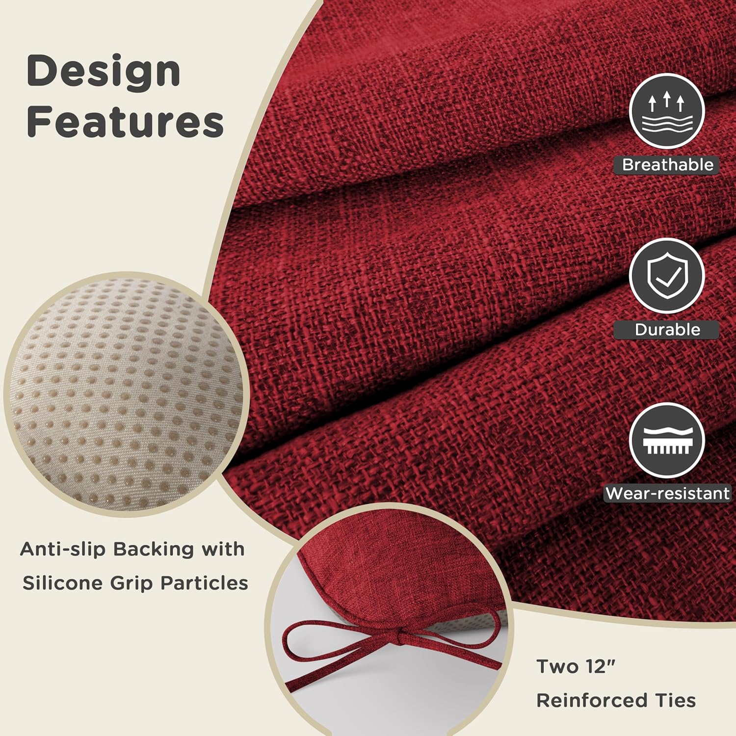 AddGrace 4er Set Sitzkissen 40 x 40 cm, weiche Stuhlkissen mit 10 cm, hochwertige Polsterung für Innenbereich, Küche oder Esszimmer, Rot – Bild 5
