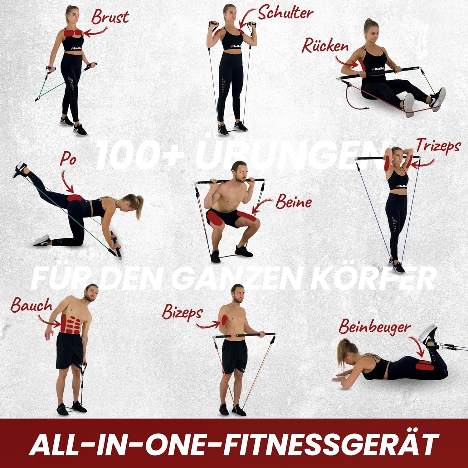 Red Rab FREEPUMP Fitness-Bar-Set – Widerstandsbänder, Stange, Krafttraining und Pilates – Fitnessbänder mit Stange als Heim-Fitnessgerät – Widerstandsbänder und Bar – Smarte Workout-Bar für das Training zu Hause – Bild 3