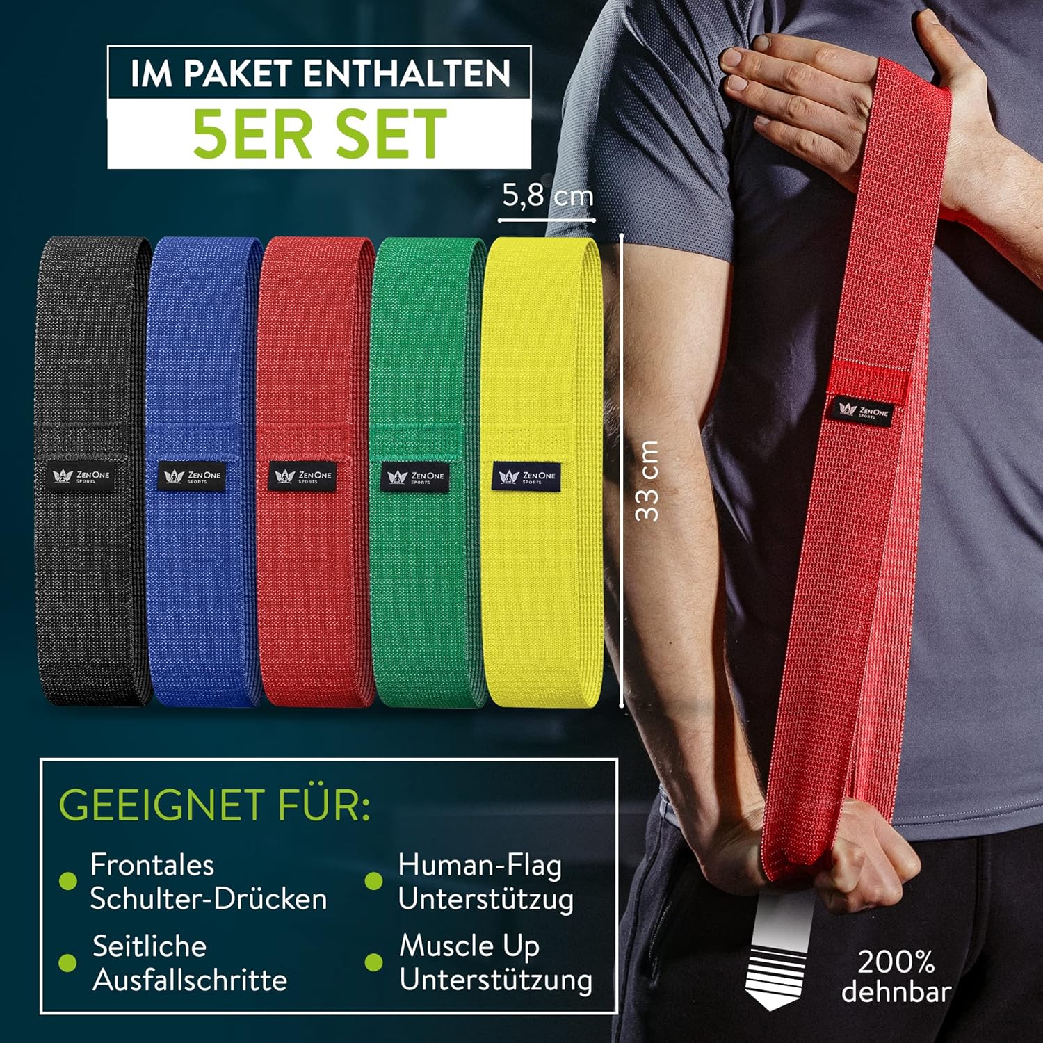 ZenOne Sports® Fitnessbänder aus Latex I Loop Bänder Set - Widerstandsbänder in 3-5 Stärken I Resistance Bands für Krafttraining, Warm-up & mehr I Booty Band Set mit Workout-Guide, Theraband Loop – Bild 8