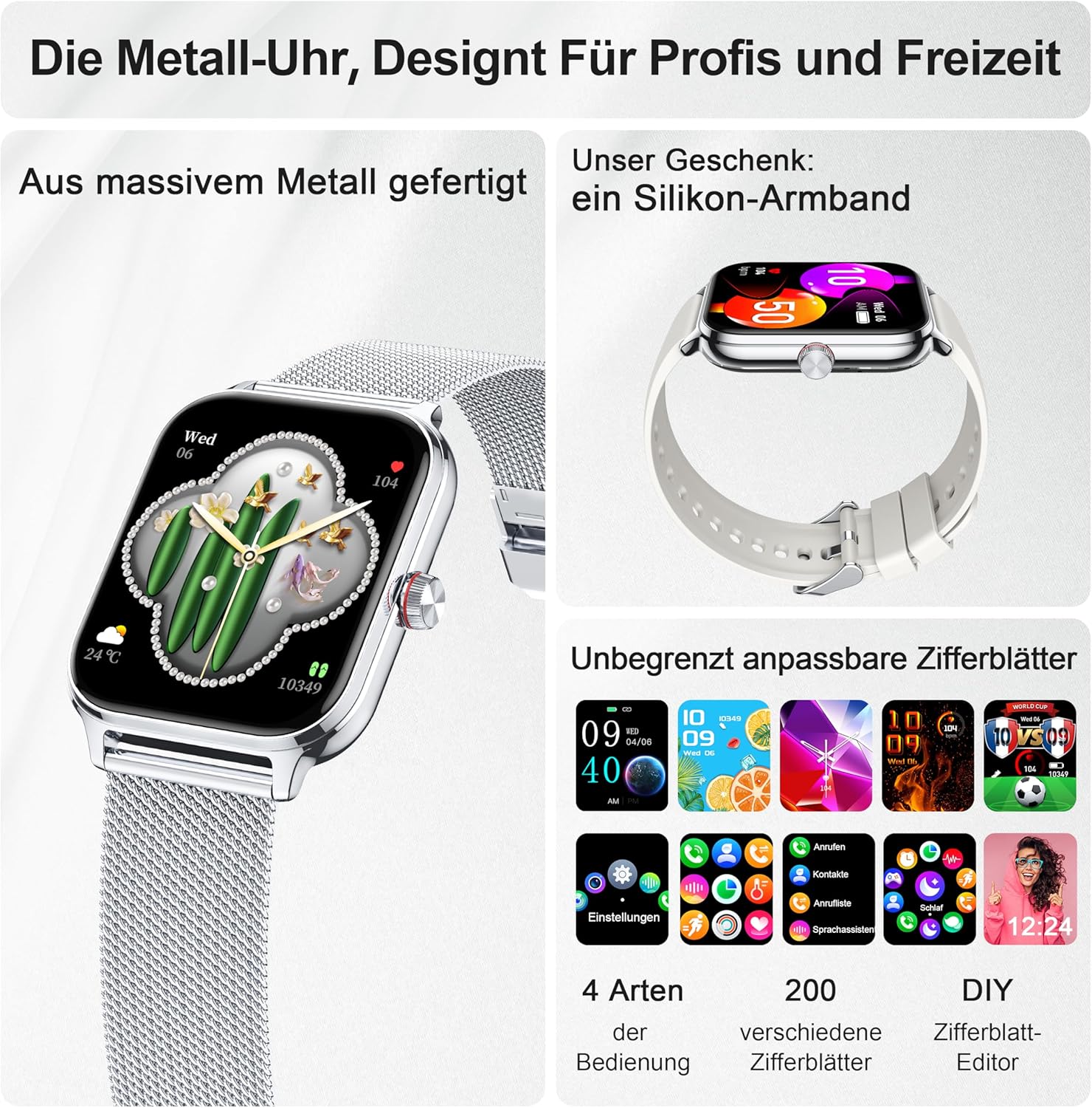 LODIMEKE Smartwatch Herren Damen Telefonfunktion Blutdruck Herzfrequenz Schlaf 1,96 Zoll AI Fitnessuhr 100+ Sportmodi, IP67 Wasserdicht Schrittzähler Wecker Rechner Visitenkarte iOS Android – Bild 5