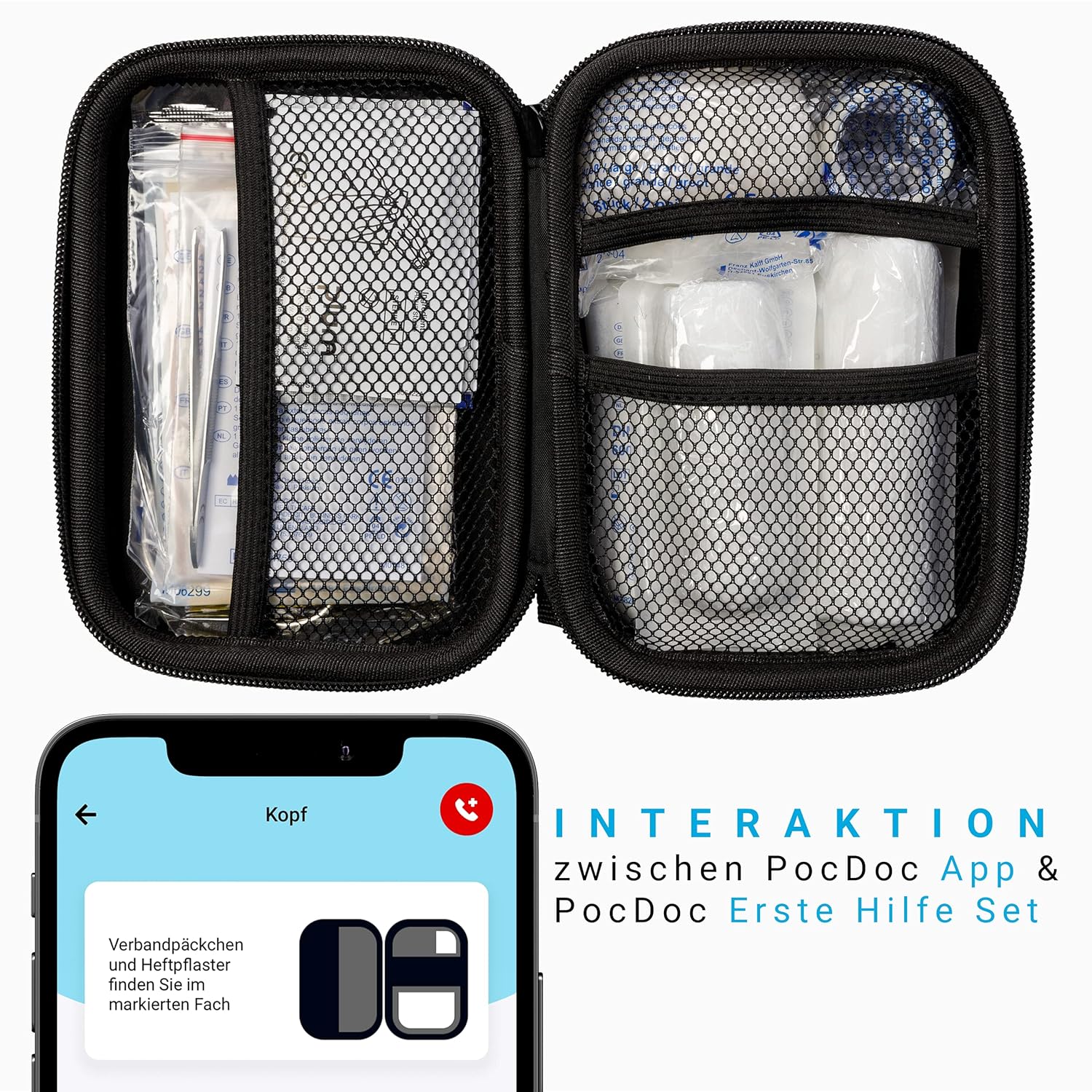 PocDoc Outdoor Smart Erste-Hilfe-Set nach DIN 13167 mit App – Reise, Sport & Motorrad + Pinzette & Wundreinigungstücher – Bild 4