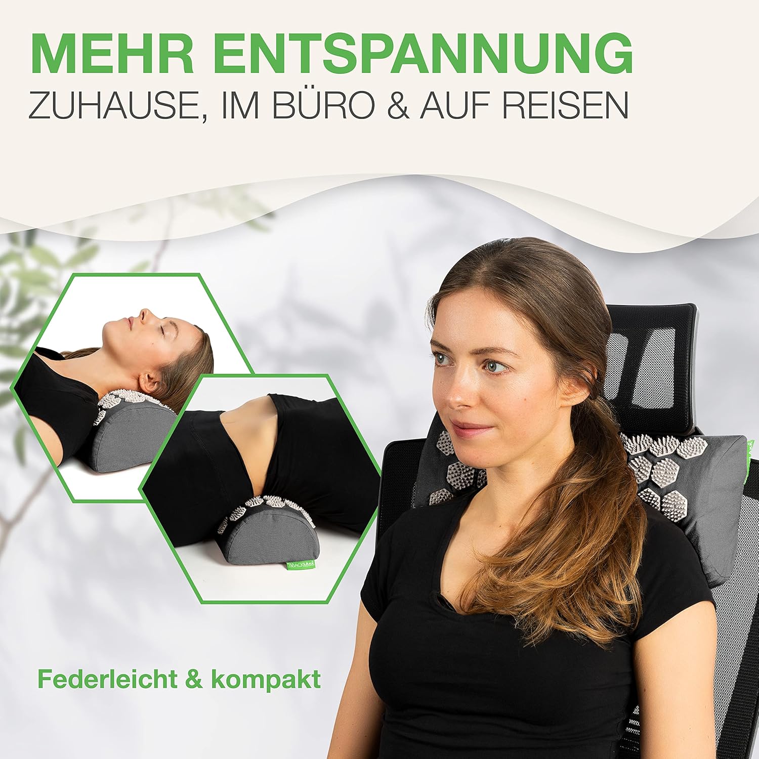 BACKLAXX Akupressurkissen Nacken – Nackenkissen bei Verspannungen an Schulter, Nacken, Rücken und Fuß – Akupressurkissen bei Kopfschmerzen und Migräne – Akupressur-Nackenrolle – Bild 5