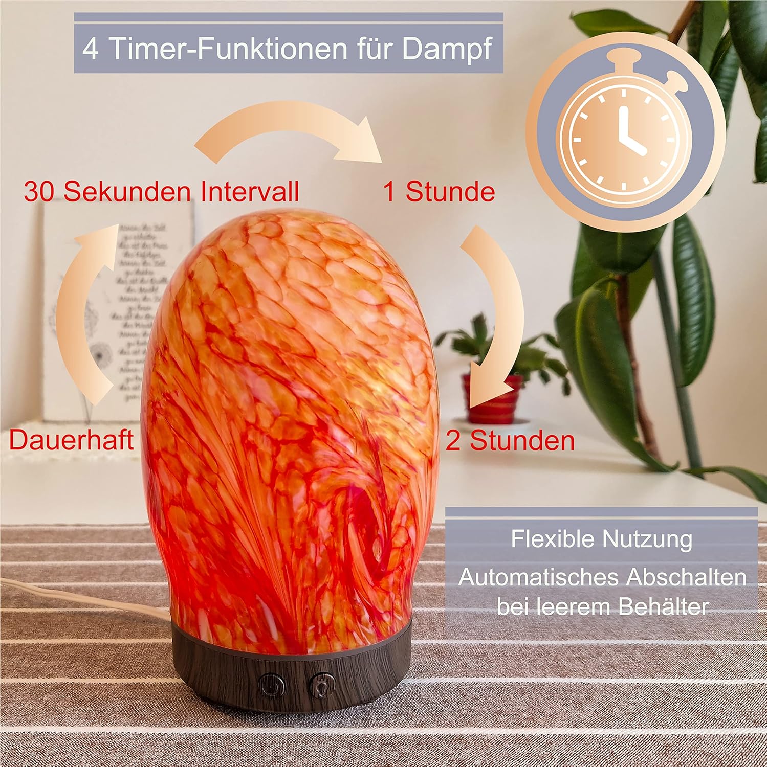Aromadiffusor Glas 100 ml, leiser Ultraschall, Farbwechsel 7 LED-Farben, Timer & Abschaltautomatik, Ölbrenner mit Planetenmuster, BPA-frei – Bild 6