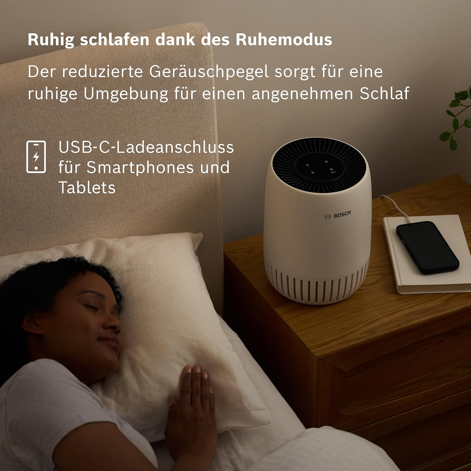 Bosch Air 500 Luftreiniger – Für Räume bis 20 m² – Entfernt effizient Schadstoffe – Mit 2-in-1-Luftfilter, Smart Sensor, Automatikmodus, Schlafmodus (< 25 dB(A)) – CADR: 70 m³/h – Bild 3