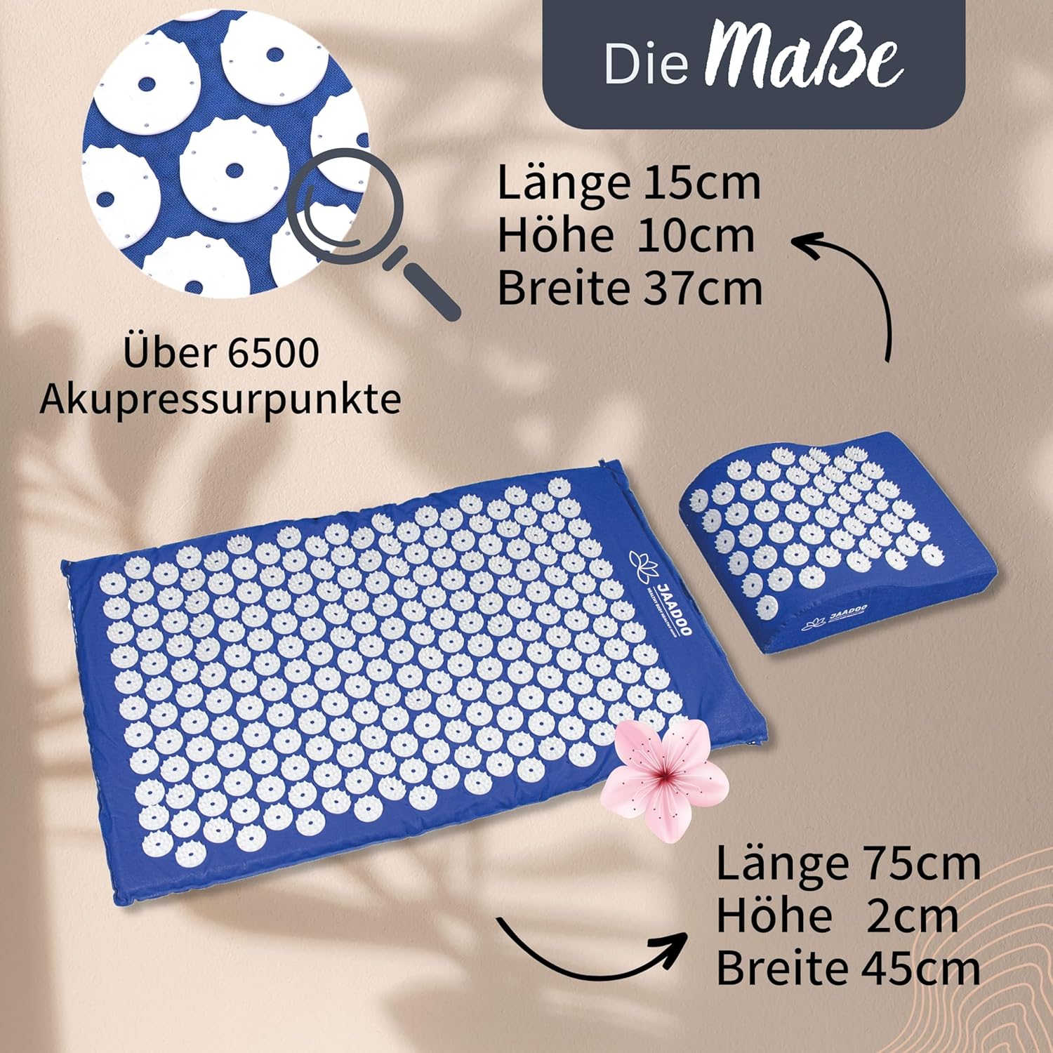 Akupressurmatte mit Kissen – perfekt für Anfänger (Memory-Schaum passt sich an) – Entspannung pur – Bezug aus 100 % Baumwolle – Akupressurmatte blau – Bild 2