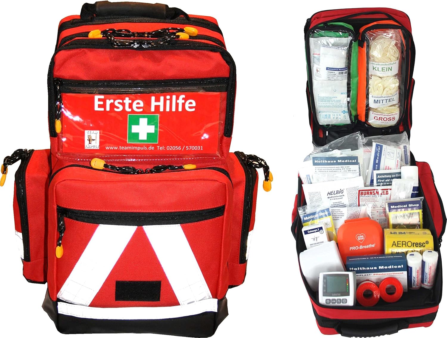 Erste-Hilfe-Notfallrucksack Sport, Sportvereine, Freizeit, Event & Freizeit – Nylonmaterial mit weißen Reflektorstreifen