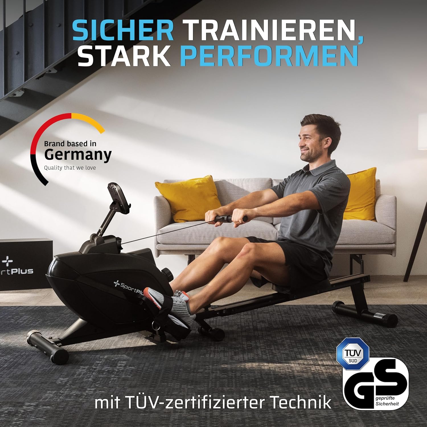 SportPlus Klappbares Rudergerät für zu Hause, TÜV geprüft, leises und wartungsfreies Magnetbremssystem, kugelgelagerter Rudersitz – Bild 6