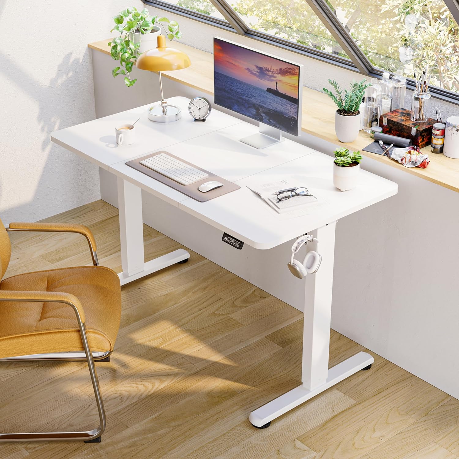 Höhenverstellbarer Schreibtisch, elektrischer Stehpult, Büro-Computertisch mit Memory-Funktion, weiß, 120 x 60 cm – Bild 9