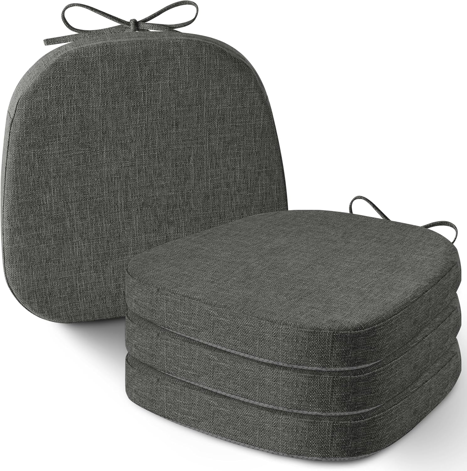 AddGrace 4er-Set Stuhlkissen für Metallstühle, 35 x 35 cm große Sitzkissen mit Bändern, rutschfeste, dicke Sitzpolster mit strukturiertem & abnehmbarem Bezug, Dunkelgrau