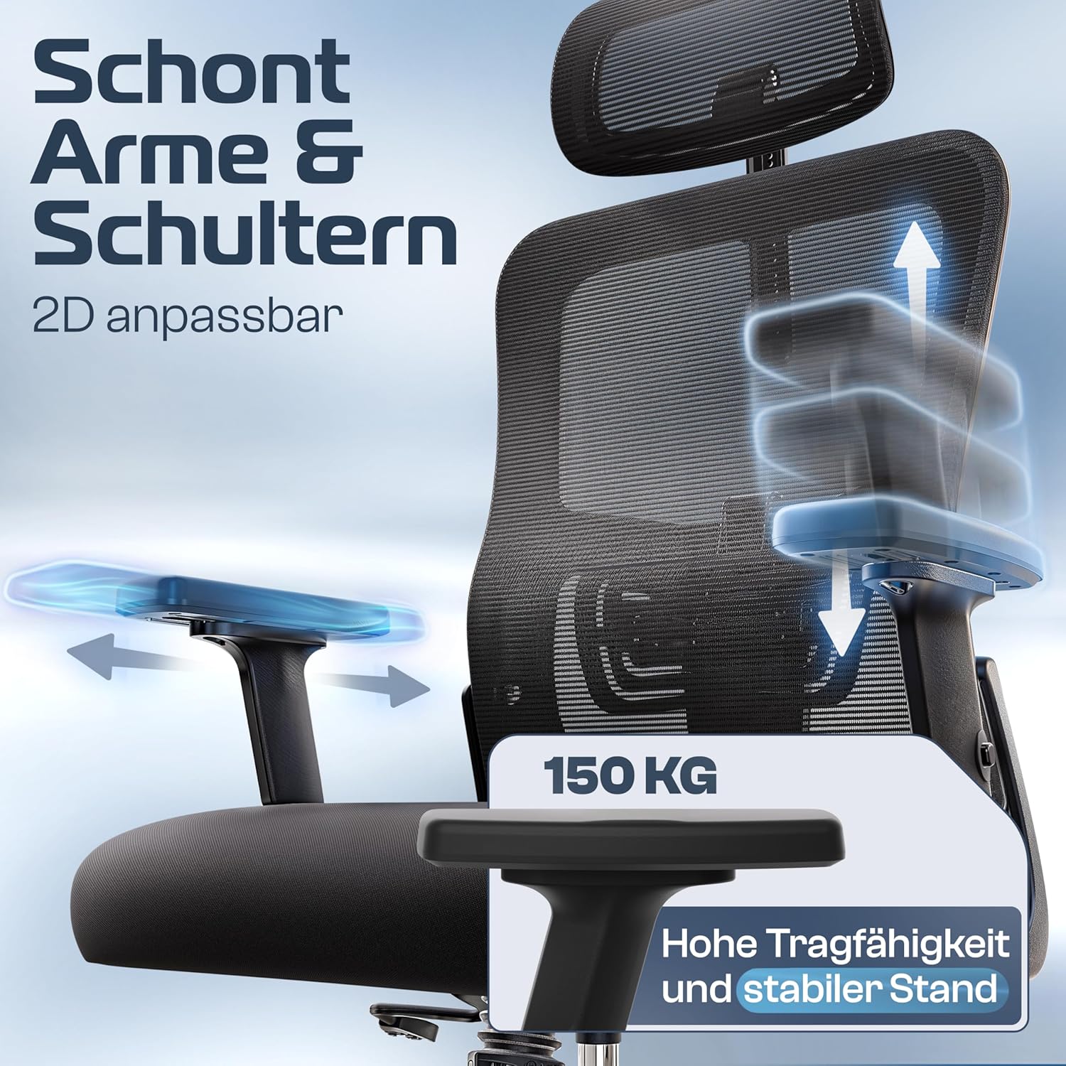 CLOUVOU BrightSeat Ergonomischer Bürostuhl (Testsieger), Schreibtischstuhl, 100 % individuell verstellbar, Bürostuhl und Gaming-Stuhl, Computerstuhl, Home-Office-Stuhl, ergonomischer Drehstuhl, 150 kg – Bild 4