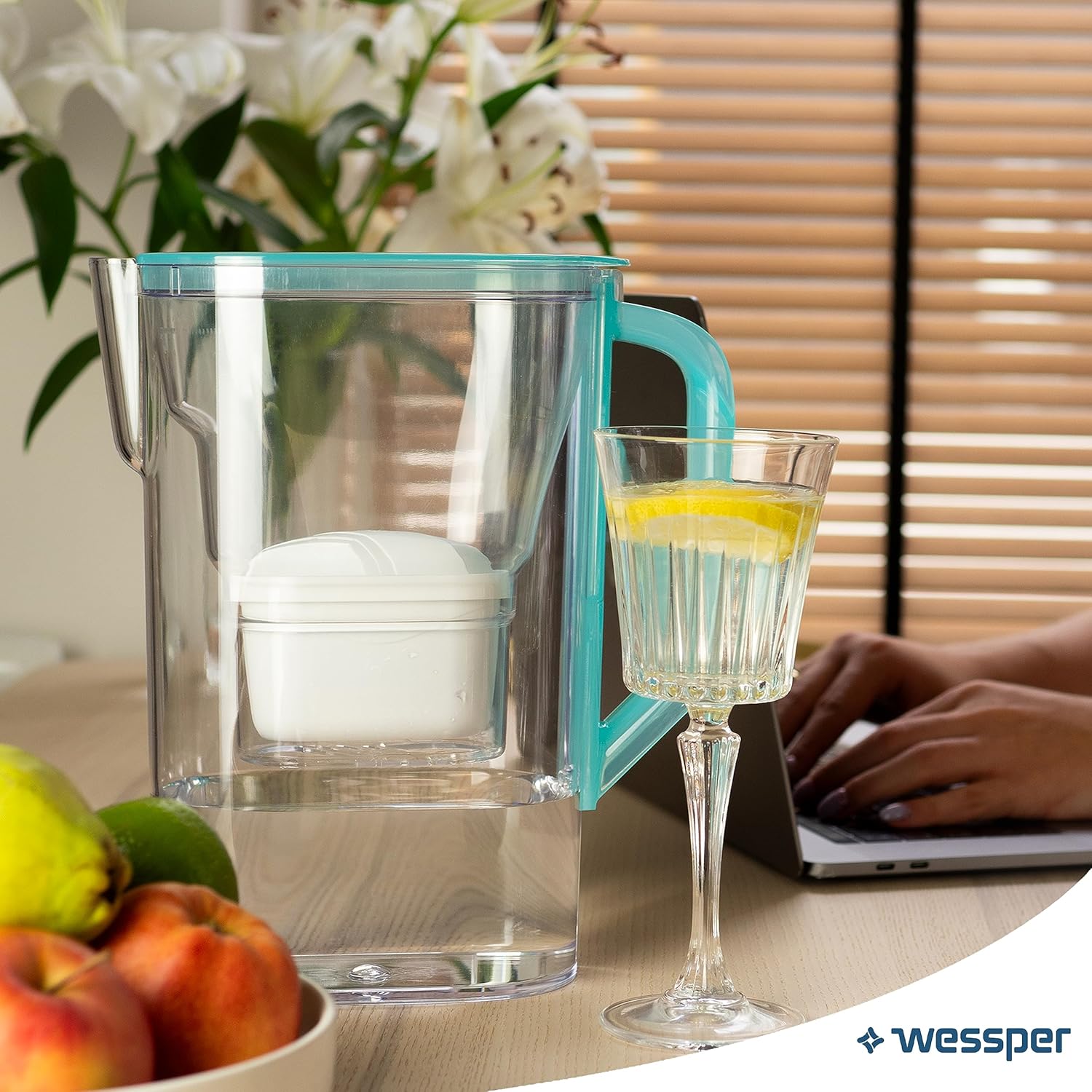 Wessper Wasserfilterkrug 2,7 L für Kühlschranktür, Wasserkaraffe mit Aktivkohlefilter, Wasserkrug kompatibel mit Brita Maxtra Filterkartusche – Mint – Bild 6