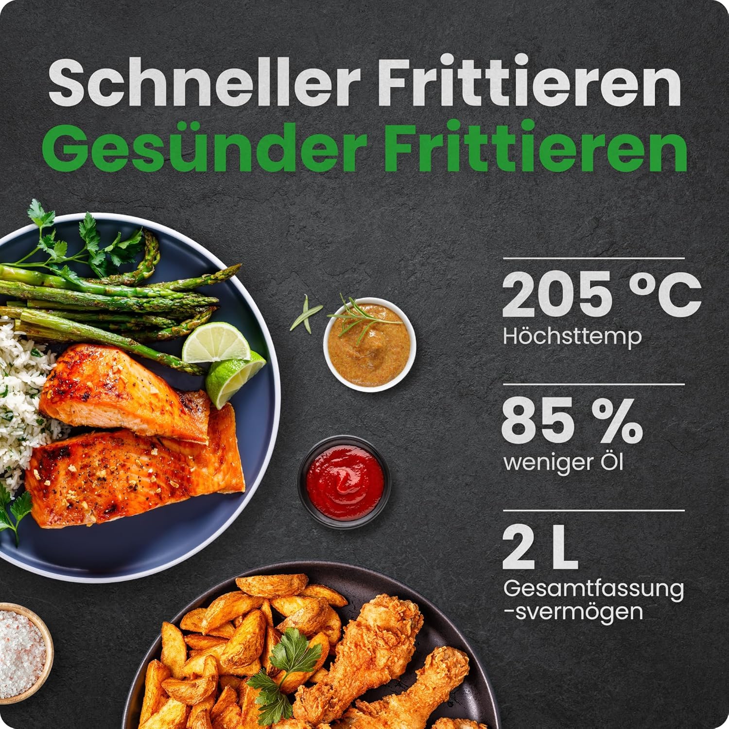 Chefman 2L Mini-Heißluftfritteuse – kompakte und platzsparende Airfryer, antihaftbeschichteter Korb, Essenszubereitung in wenigen Minuten, digitaler Timer und Schüttelanzeige – Schwarz – Bild 2