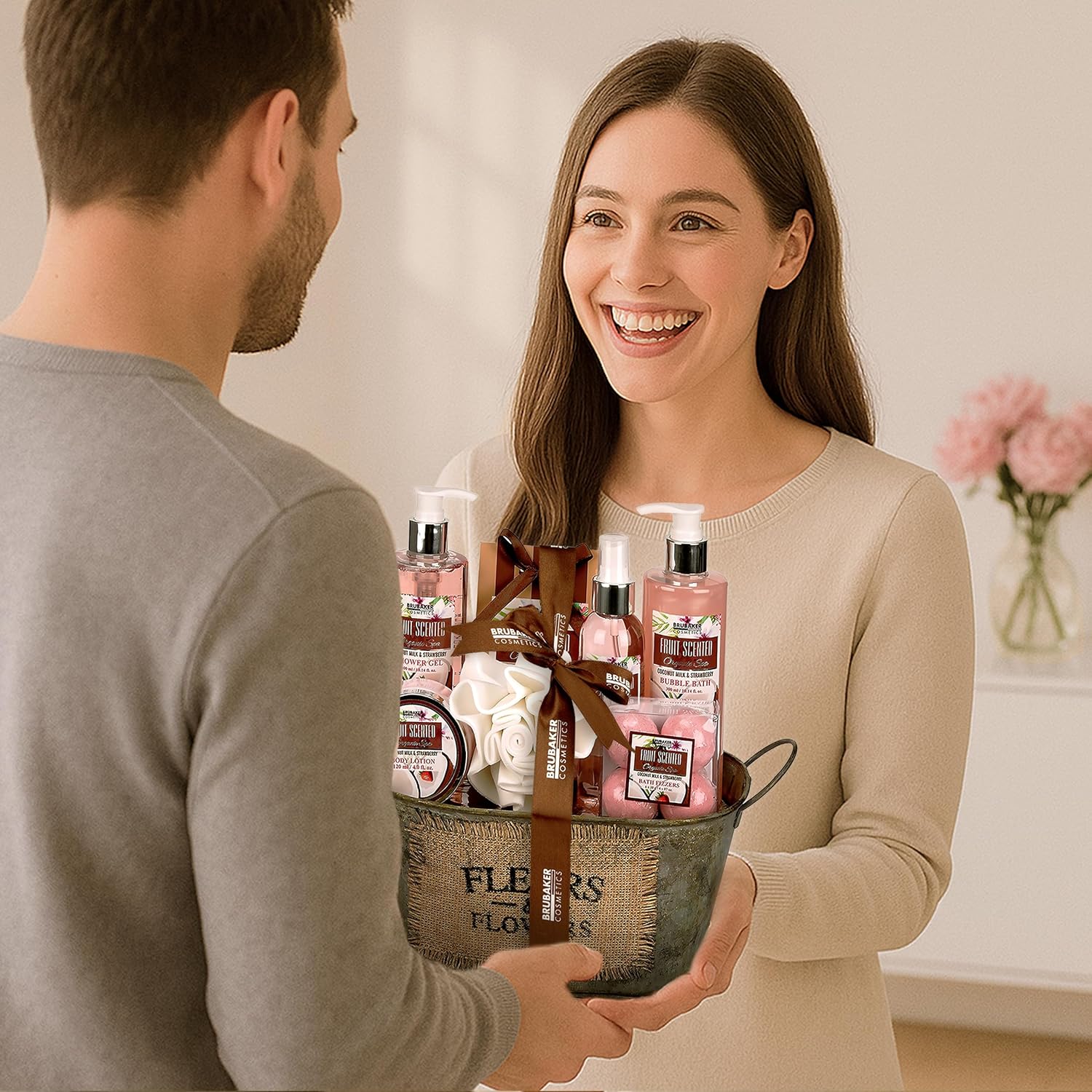 Brubaker Cosmetics Bade- und Duschset mit Kokosnuss- und Erdbeerduft, 10-teiliges Geschenkset in Vintage-Wanne – Bild 6