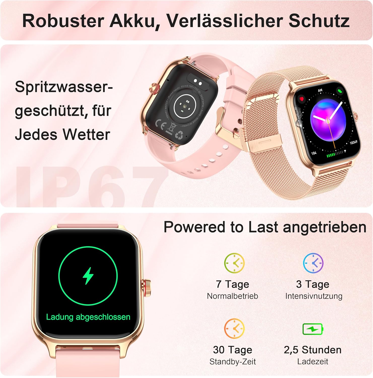 LODIMEKE Smartwatch Herren Damen Telefonfunktion Blutdruck Herzfrequenz Schlaf 1,96 Zoll AI Fitnessuhr 100+ Sportmodi, IP67 Wasserdicht Schrittzähler Wecker Rechner Visitenkarte iOS Android – Bild 6