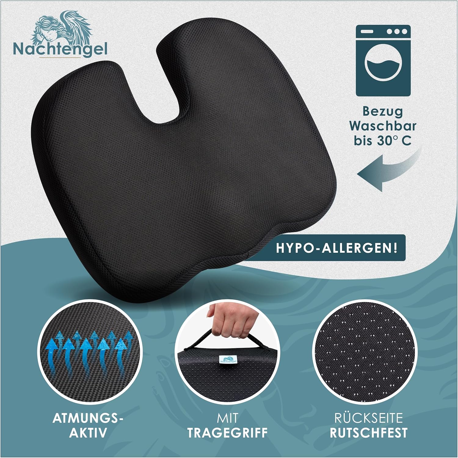 Orthopädisches Sitzkissen mit Memory-Schaum – Sitzkissen Stuhl für ergonomischen Komfort & Steißbein-Entlastung – Effektives Steißbeinkissen für Büro, Heimbüro & Auto – (mittel 60–90 kg) – Bild 6