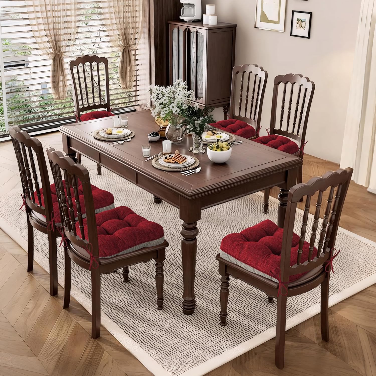 AddGrace 4er Set Sitzkissen 40 x 40 cm, weiche Stuhlkissen mit 10 cm, hochwertige Polsterung für Innenbereich, Küche oder Esszimmer, Rot – Bild 6