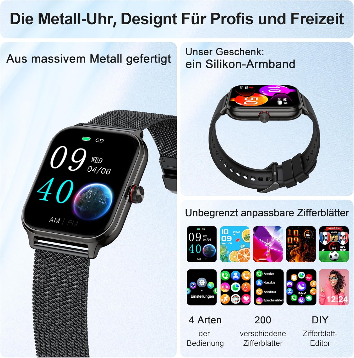 LODIMEKE Smartwatch Herren Damen Telefonfunktion Blutdruck Herzfrequenz Schlaf 1,96 Zoll AI Fitnessuhr 100+ Sportmodi, IP67 Wasserdicht Schrittzähler Wecker Rechner Visitenkarte iOS Android – Bild 5