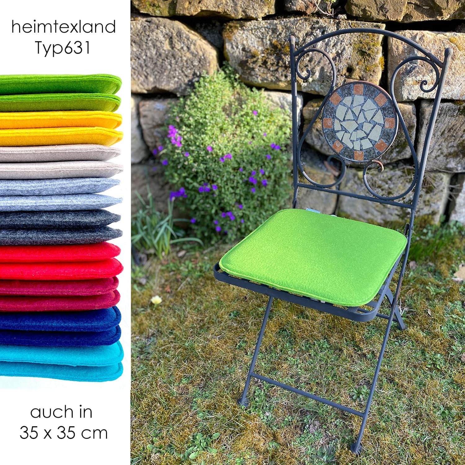 heimtexland 4er Pack Sitzkissen, Filz Stuhlkissen, Bodenkissen, Stuhlkissen, Indoor Outdoor Kissen, rund, Typ631, Filzkissen, Anthrazit, meliert, 35 x 35 cm, 4 Stück – Bild 7