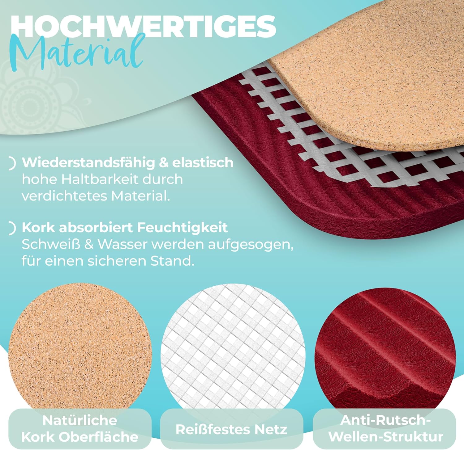 KESSER® Yogamatte aus Kork mit Tragegurttasche & Yogablock, Gymnastikmatte, Yogamatte, rutschfest, Naturkautschuk, TPE-Fitnessmatte, 183 x 62 cm, Trainingsmatte für Fitness, Sportmatte, Gymnastik, extra dick – Bild 8