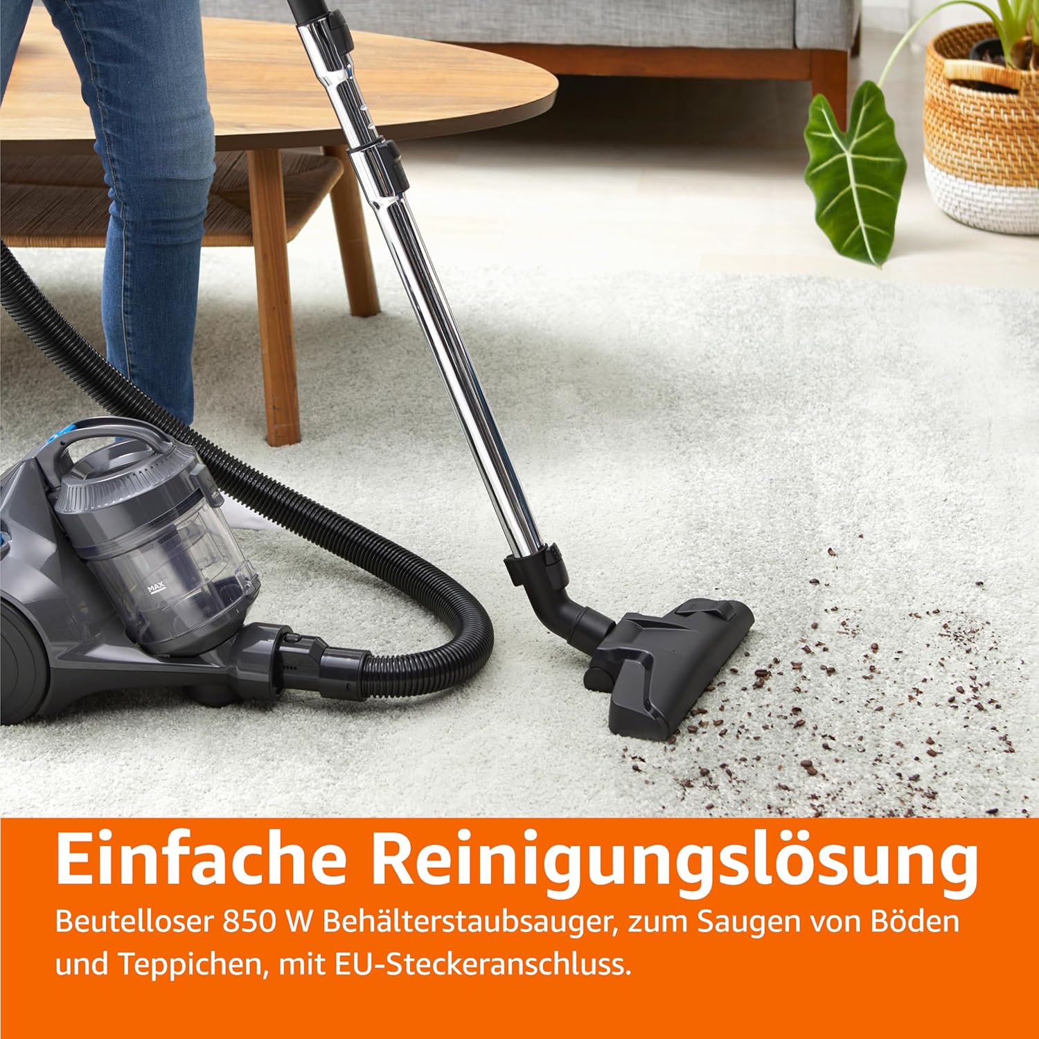 Amazon Basics Staubsauger ohne Beutel, 1,3 l, kompakt, leicht, mit Dreifach-Aktionsdüse, HEPA-Filter, 850 W, für Teppiche und Hartböden, Grau – Bild 7