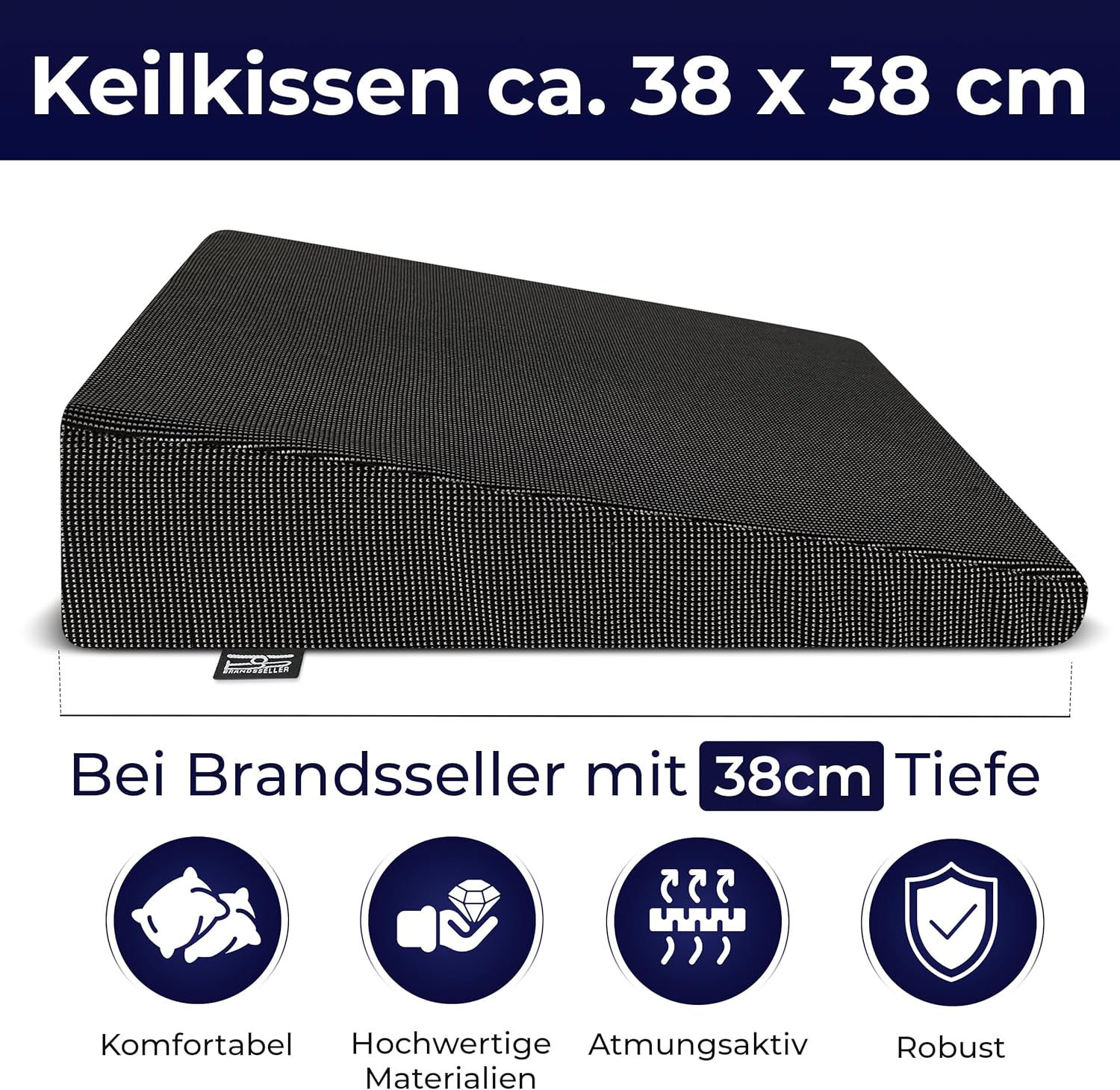 Brandsseller Sitzkeilkissen für Stühle, Autositz, Bürostuhl, 38 cm x 38 cm x 8/2 cm – Bild 6