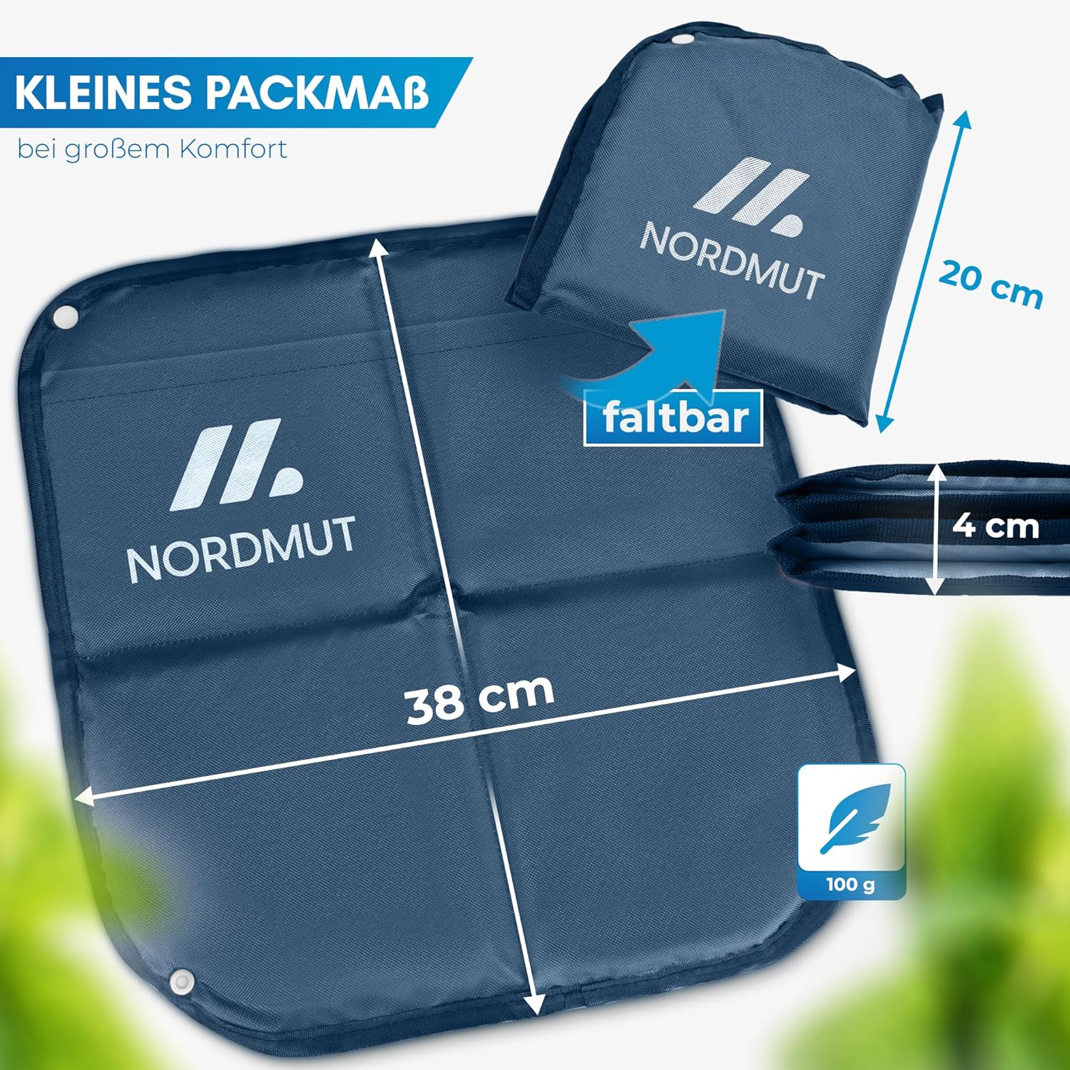 NORDMUT Leichtes faltbares Outdoor-Sitzkissen – bequemes Outdoor-Sitzpolster – wasserdichtes Sitzkissen mit zuverlässigem Schutz vor Kälte und Schmutz für Camping, Wandern oder Stadion – Bild 5