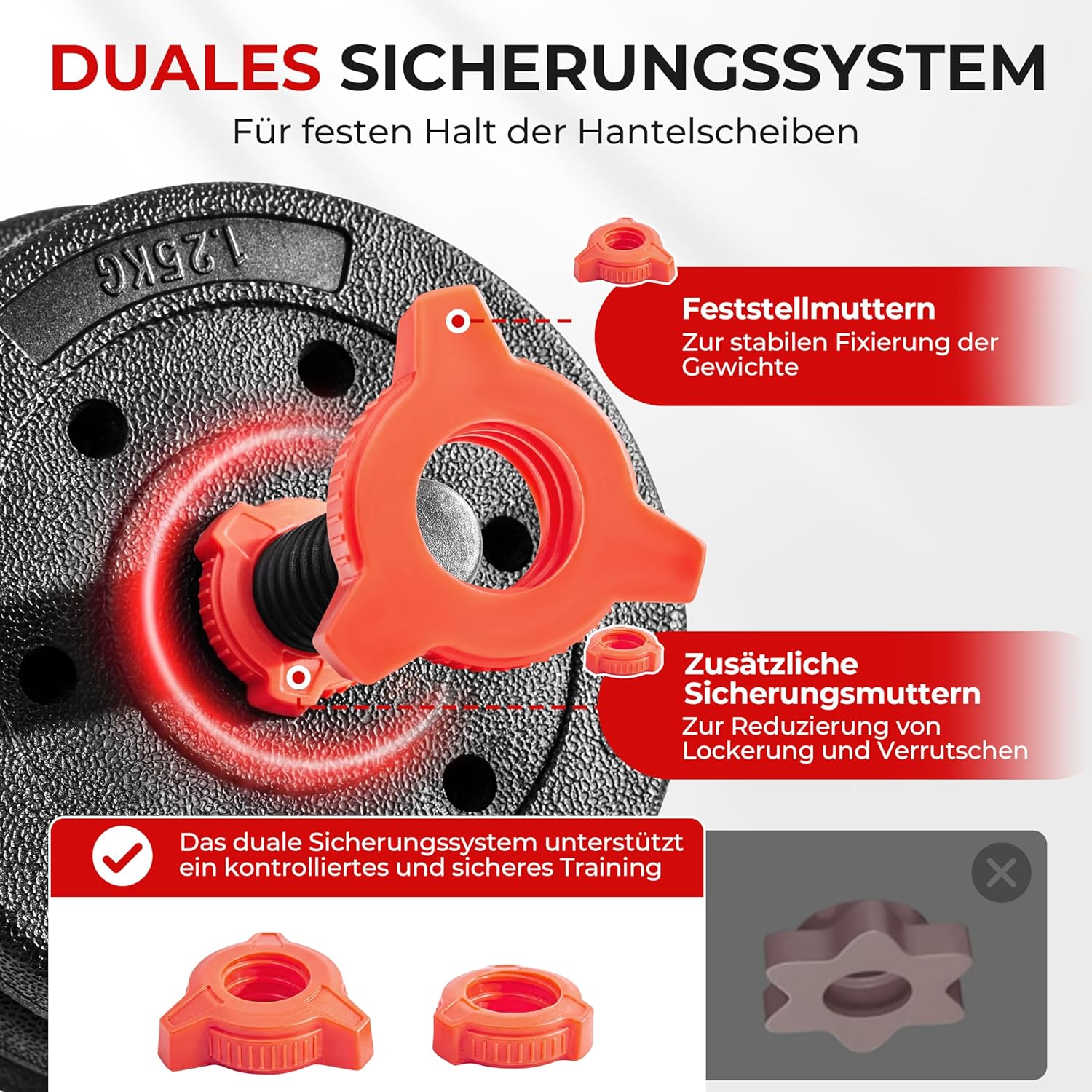 Yaheetech Kurzhantel-Set mit Verbindungsstange, verstellbare Kurzhanteln und Langhantel-Set, 20 kg freie Gewichte mit 12 Hantelscheiben und doppelten Sicherheitsverschlüssen für das Krafttraining zu Hause – Bild 7