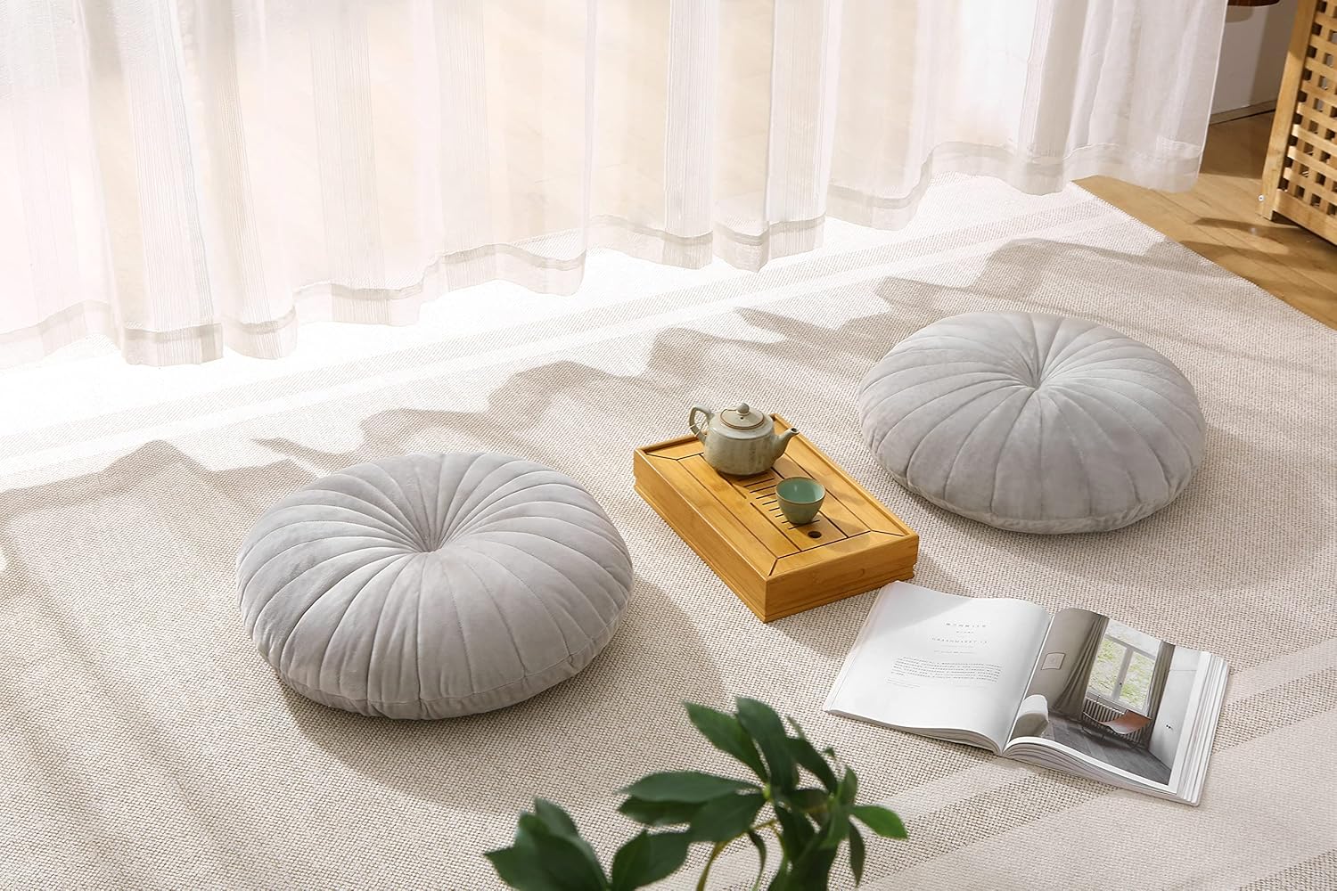 Bodenkissen, Meditationskissen, rund, großes Bodenkissen, Sitzkissen für Erwachsene, samtdickes Bodenkissen für Yoga, Wohnzimmer, Balkon, Outdoor, Tatami, 40 cm (grau) – Bild 5