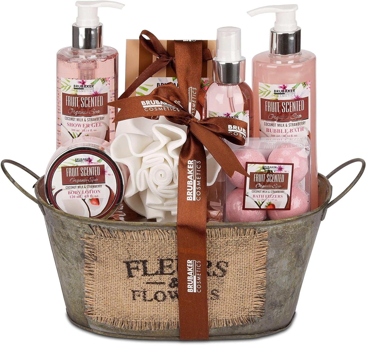 Brubaker Cosmetics Bade- und Duschset mit Kokosnuss- und Erdbeerduft, 10-teiliges Geschenkset in Vintage-Wanne – Bild 9