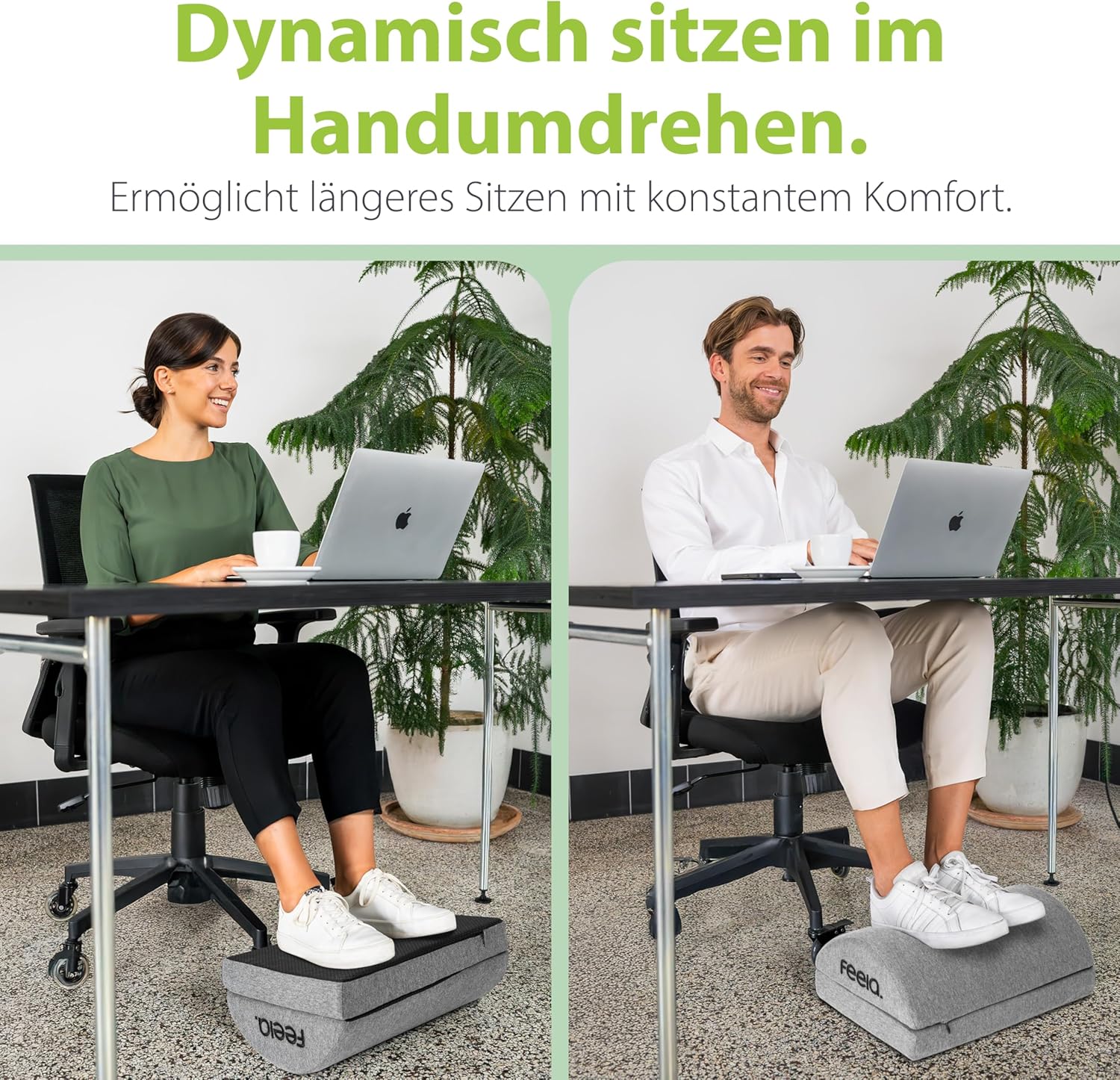 Feela. Fußstützen-Schreibtisch (Vergleichssieger) – Ergonomischer Fußhocker mit Premium-Schaumstoffkern & integriertem Wärmekissen – rutschfest, höhenverstellbar, Schreibtischzubehör (Dunkelgrau) – Bild 2