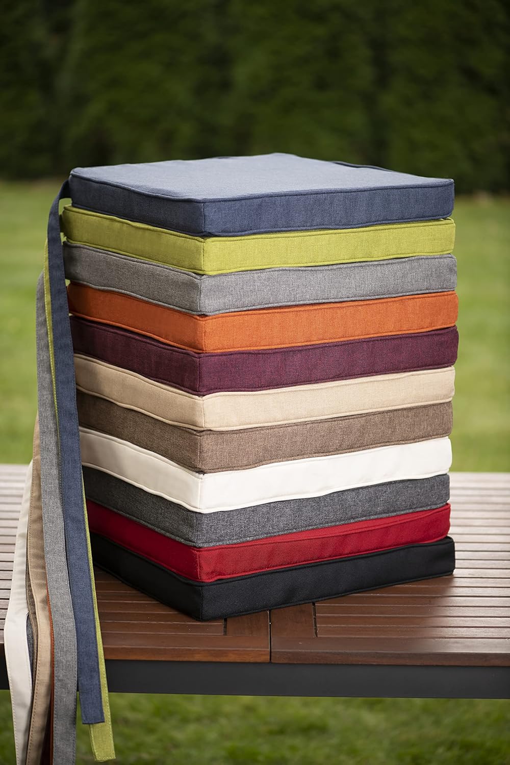 sunnypillow 4er-Set Stuhlkissen 40 x 45 x 5 cm | Kissenauflage für Stühle / Rattanstühle | Stuhlkissen mit Band | Innen/Außen | Ekru | – Bild 8