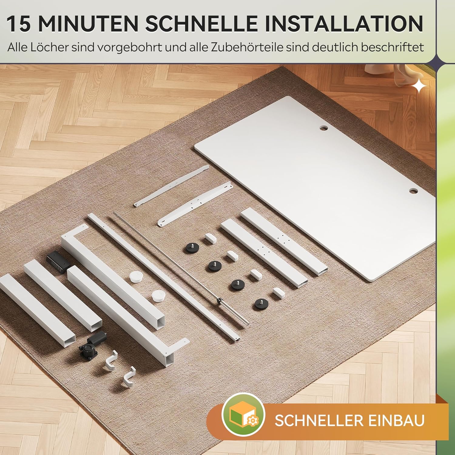 DEVAISE Höhenverstellbarer Schreibtisch 140 x 70 cm, mit einteiliger Tischplatte und leisem Motor, Sitz-Steh-Schreibtisch mit Memory-Funktion für 3 Höhen, ergonomischer Computertisch fürs Büro, weiß – Bild 7