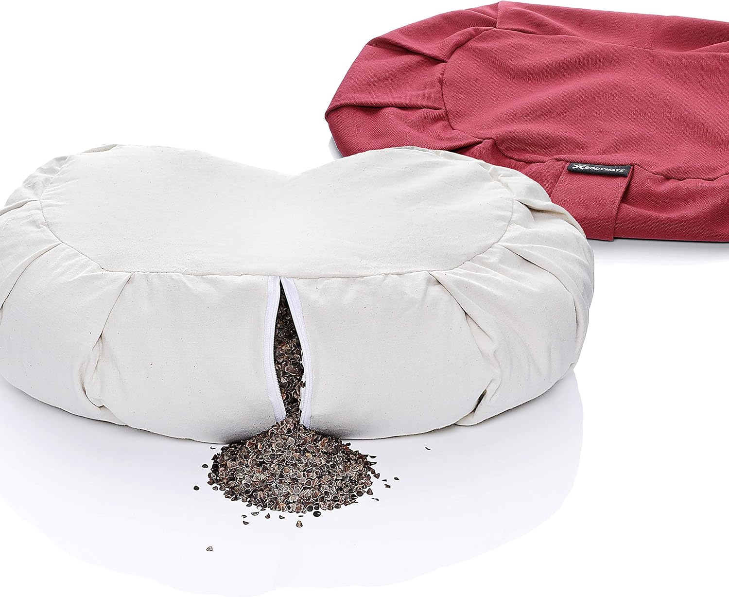 BODYMATE Halbmond-Yogakissen 42 cm lang, 30 cm breit und 15 cm hoch mit Buchweizenschalenfüllung – maschinenwaschbarer Bezug aus 100 % extra dicker Baumwolle – Meditationskissen – Sitzkissen – Bild 6