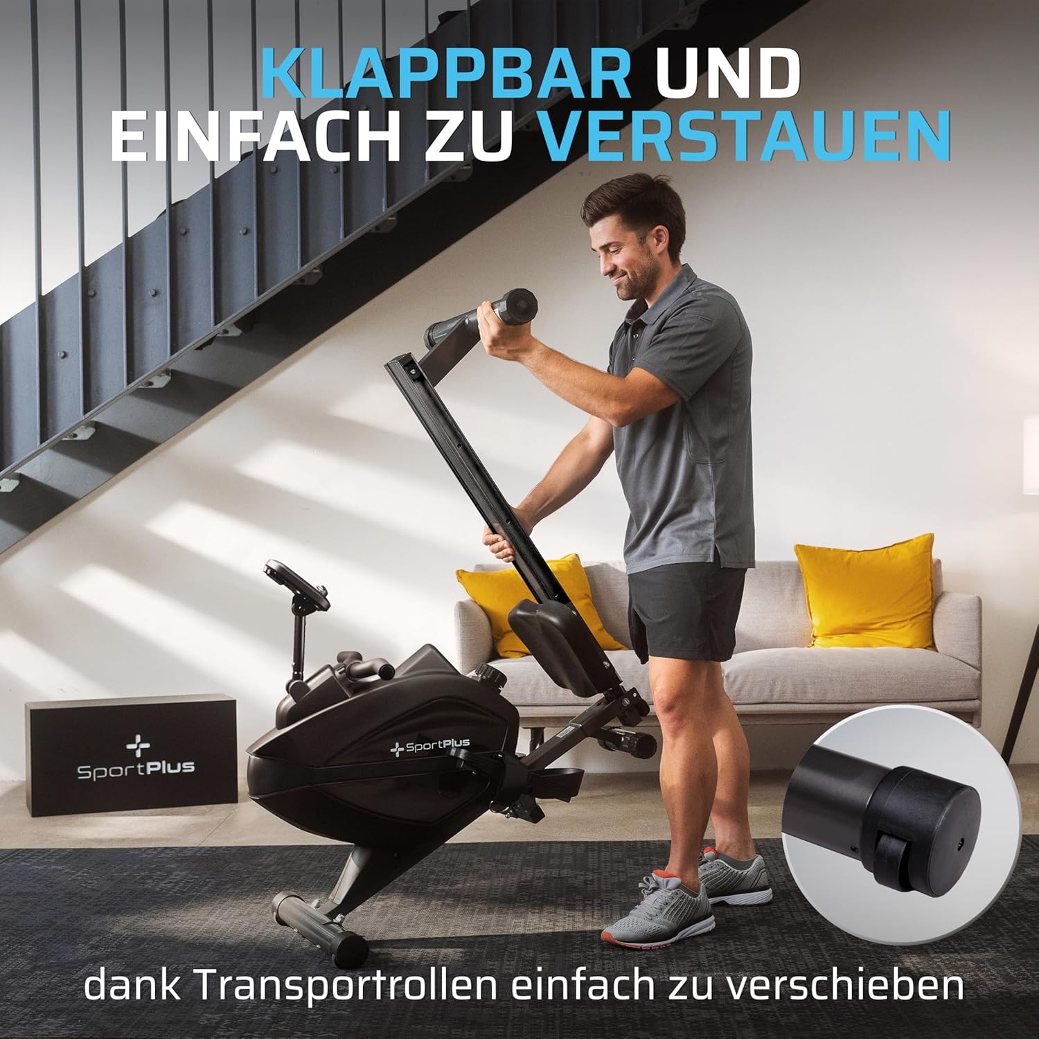 SportPlus Klappbares Rudergerät für zu Hause, TÜV geprüft, leises und wartungsfreies Magnetbremssystem, kugelgelagerter Rudersitz – Bild 5