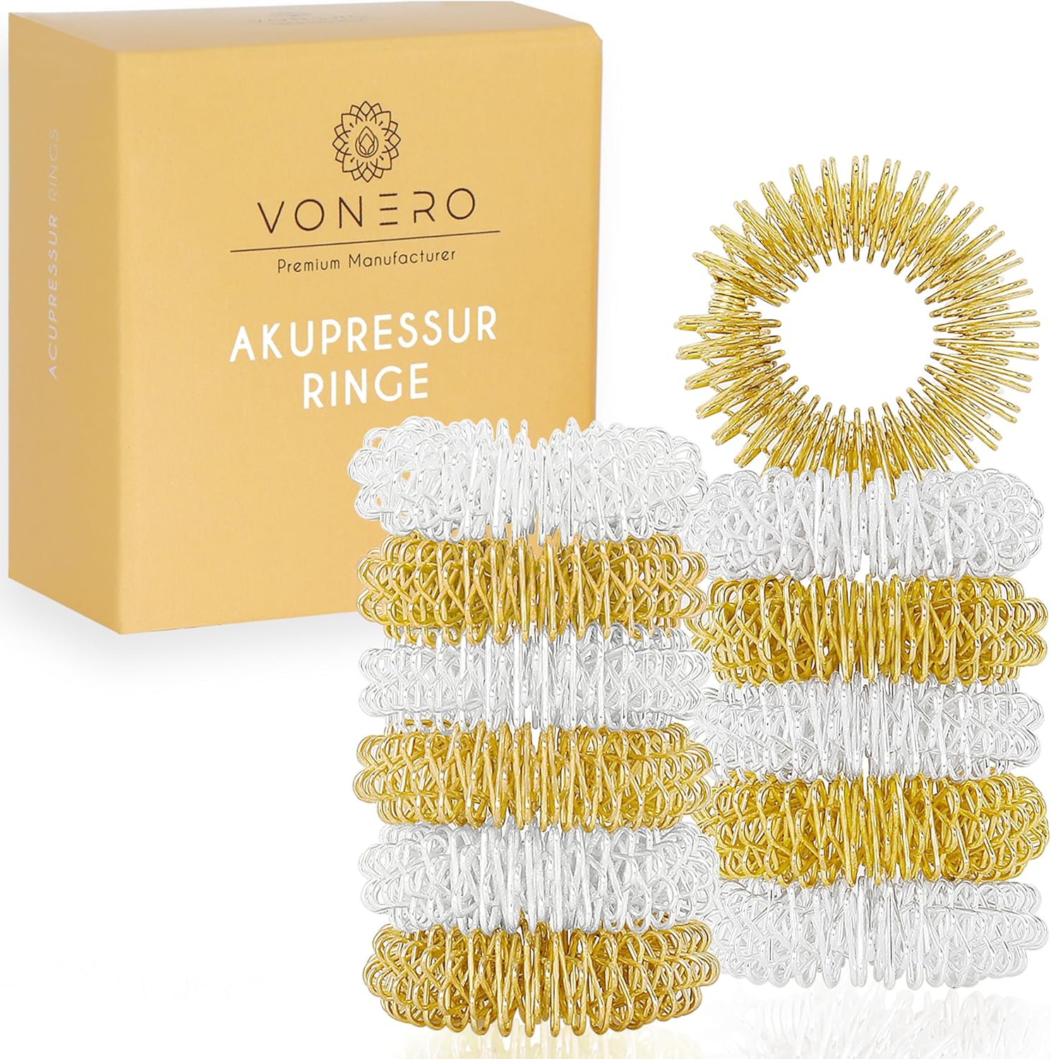 Premium Akupressurring (12er-Set) – Verbessertes Konzept 2020 – Fingermassagering – Akupressurringe | Massageringe für das Handgelenk | Anti-Stress-Fingermassagering