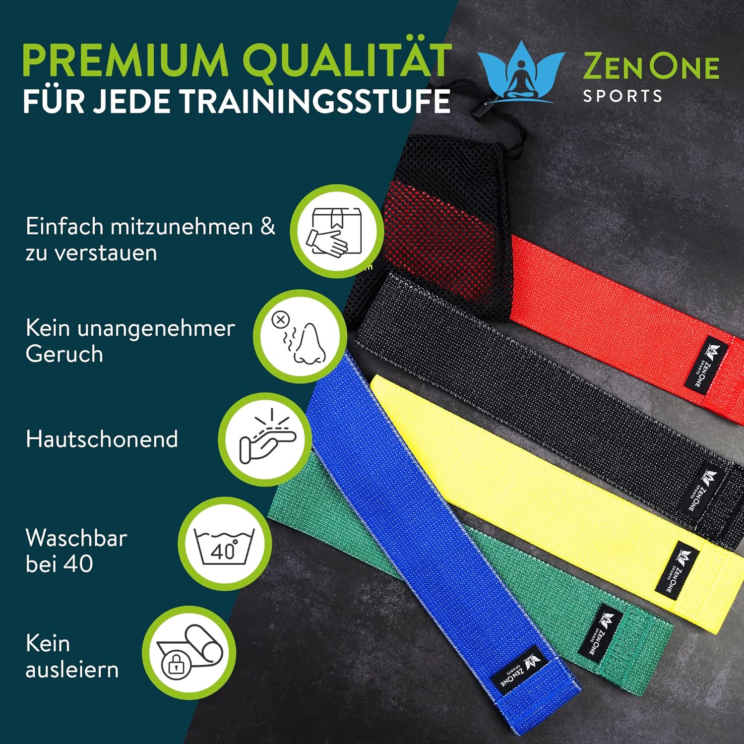 ZenOne Sports® Fitnessbänder aus Latex I Loop Bänder Set - Widerstandsbänder in 3-5 Stärken I Resistance Bands für Krafttraining, Warm-up & mehr I Booty Band Set mit Workout-Guide, Theraband Loop – Bild 5