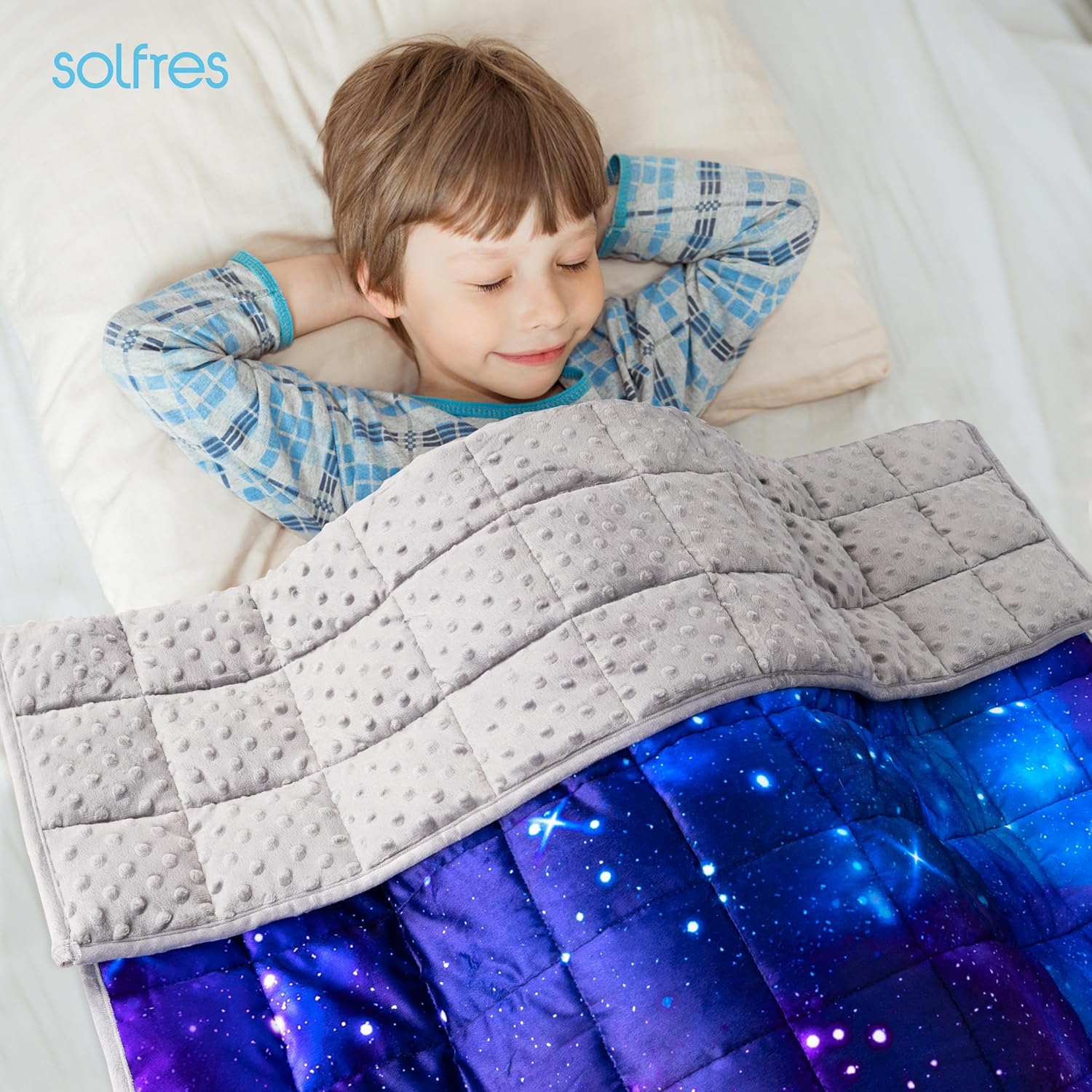 Solfres Gewichtsdecke für Kinder, 7 Pfund, 102 x 150 cm, Minky-Druck, schwere Decke, 7 Pfund, für schlafende Kinder und Jugendliche, ultraweich und gemütlich, Sterne, sensorische Gegenstände für Kinder – Bild 5