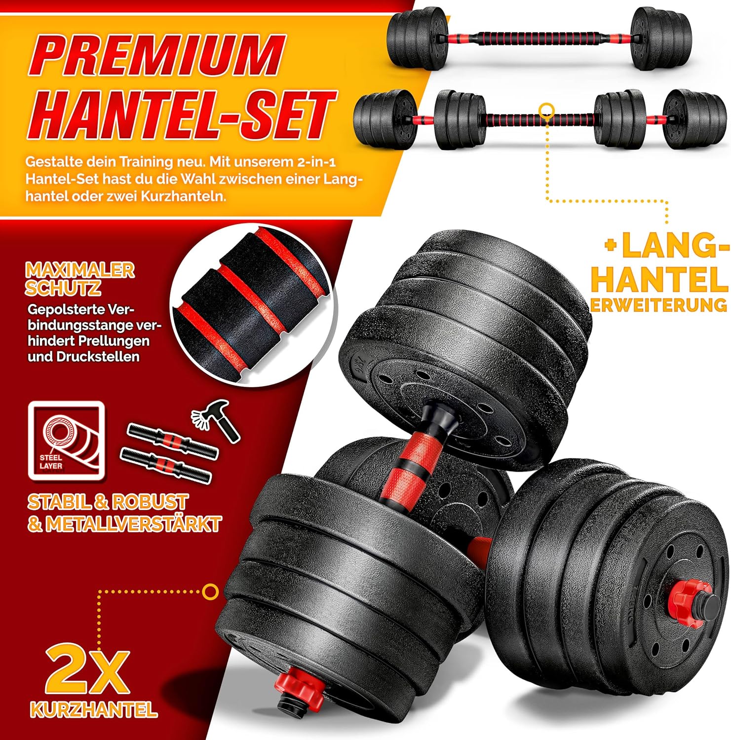 RE:SPORT 2-in-1-Hantelset 15–30 kg, verstellbare Hantel- und Langhantel-Spinlock-Kragen und Verbindungsrohr – Bild 2